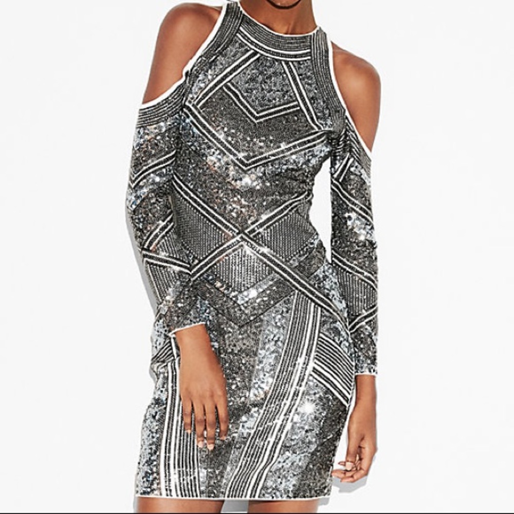 Express Sequin Cold Should Sheath Dress - Size